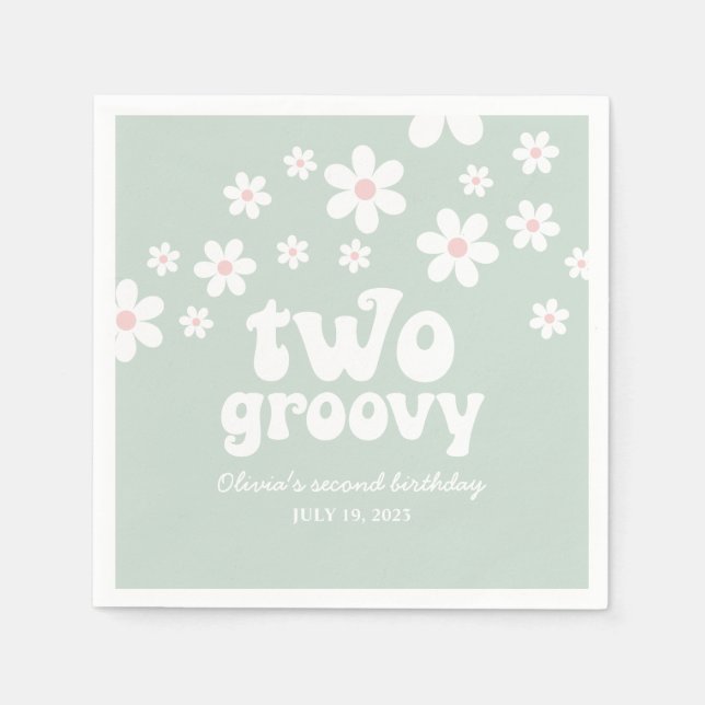 Retro Two Groovy daisy boho blommigt andra födelse Pappersservett (Framsidan)