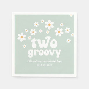 Retro Two Groovy daisy boho blommigt andra födelse Pappersservett