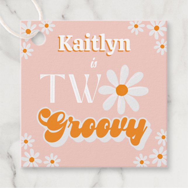 Retro Two Groovy Girls 2:a födelsedag Gåvor Etiketter (Framsida)