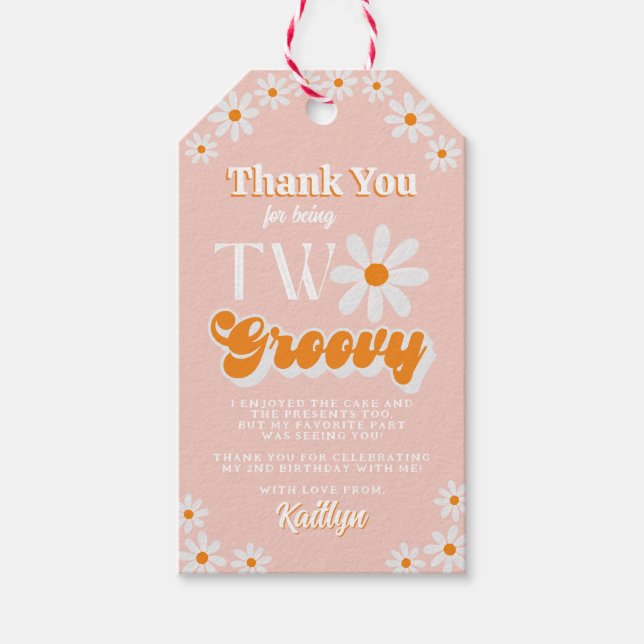Retro Two Groovy Girls 2:a födelsedag Presentetikett (Framsidan)