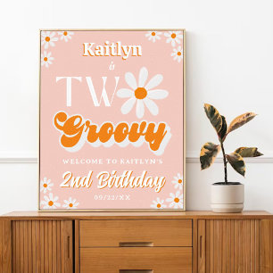 Retro Two Groovy Girls 2:a födelsedag Välkommen Poster