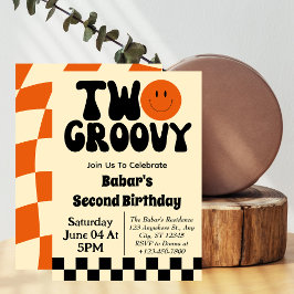 Retro Two Groovy Pojke 2-årsdag Inbjudningar