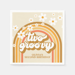 Retro Two GroovY Rainbow Brown Orange Birthday Pappersservett