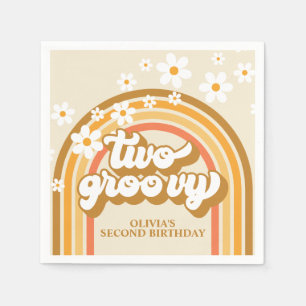 Retro Two GroovY Rainbow Brown Orange Birthday Pappersservett