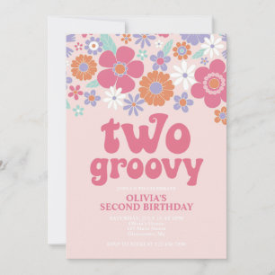 Retro Two Groovy Rosa Blommig Inbjudan