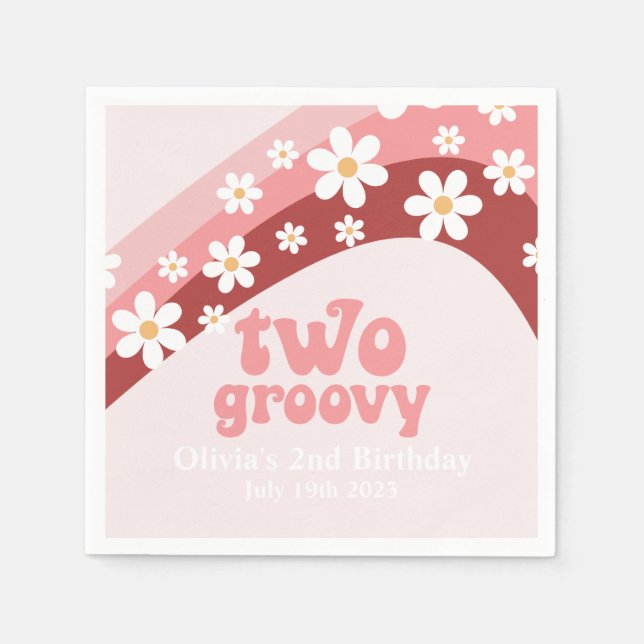 Retro Two Groovy tusenskönor boho blommig 2-års fö Pappersservett (Framsidan)
