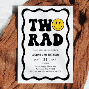 Retro Two Rad Boy 2:a födelsedagen Party Inbjudningar