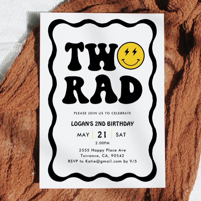 Retro Two Rad Boy 2:a födelsedagen Party Inbjudningar (Skapare uppladdad)