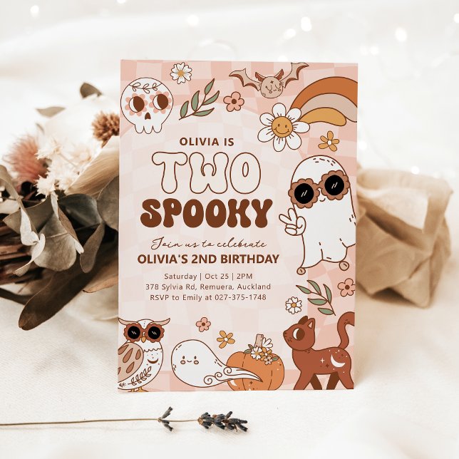 Retro Two Spooky Halloween Birthday-inbjudan Inbjudningar (Skapare uppladdad)