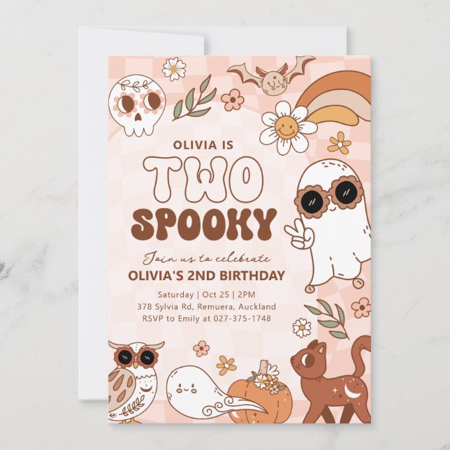 Retro Two Spooky Halloween Birthday-inbjudan Inbjudningar (Framsida)