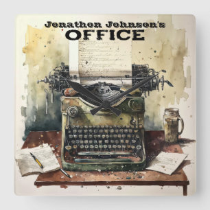 Retro Typewriter-väggklocka Fyrkantig Klocka