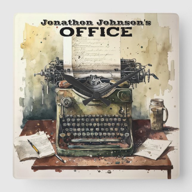 Retro Typewriter-väggklocka Fyrkantig Klocka (Framsida)