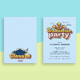 Retro typografi Blå Examen Färgglad Fest Inbjudningar