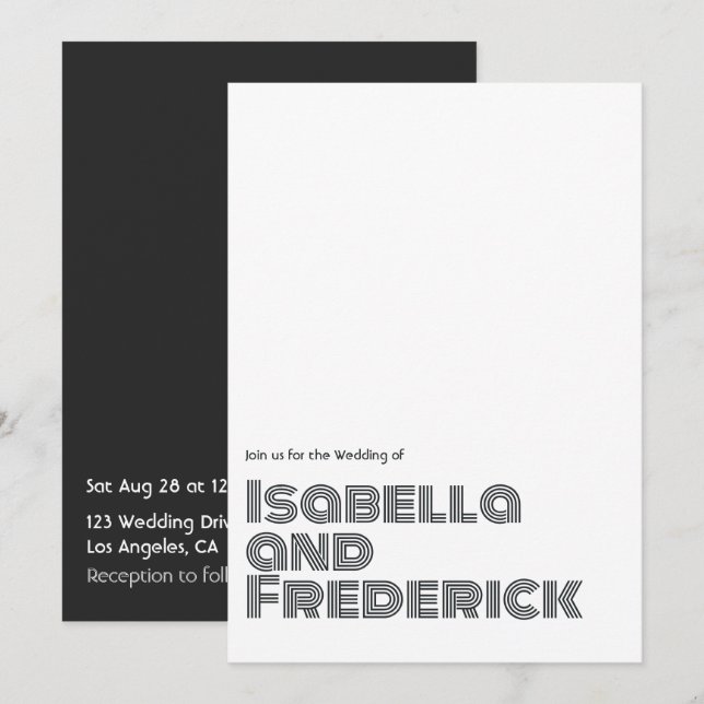 Retro typografi bröllopsinbjudan inbjudningar (Fram/baksida)