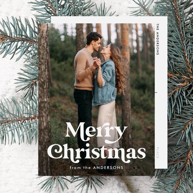 Retro typografi God Jul Foto Postkort Helg Vykort (Skapare uppladdad)