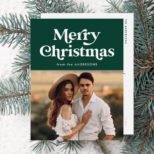 Retro typografi Grön God Jul Foto Helg Vykort