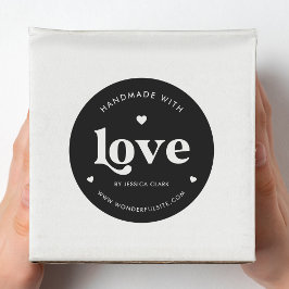 Retro-typografi handgjord med Kärlek Heart Black Runt Klistermärke
