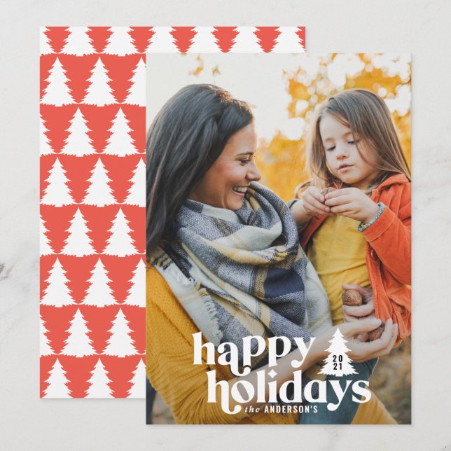 Retro-typografi, modern 1-foto-helgdag-jul julkort (Fram/baksida)