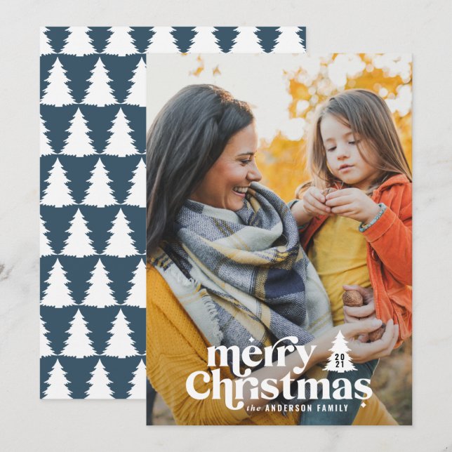 Retro-typografi, modern 1-foto-helgdag-jul julkort (Fram/baksida)