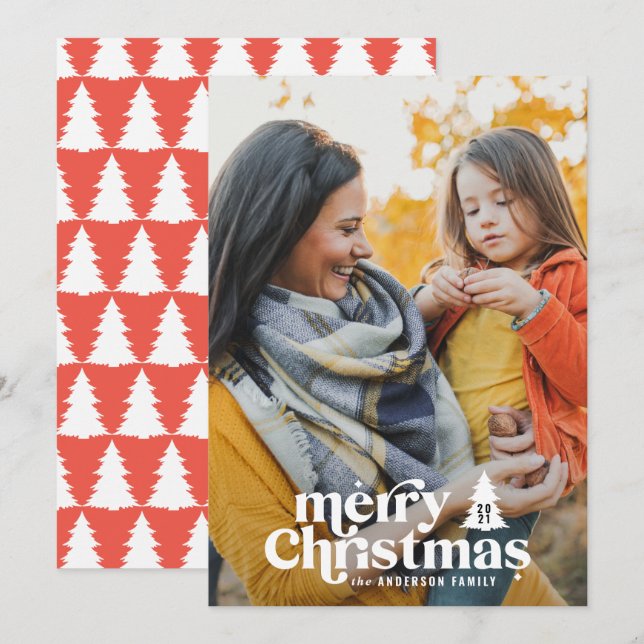 Retro-typografi, modern 1-helgdag-julmas julkort (Fram/baksida)