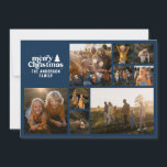 Retro-typografi modern marin blå multifoto julkort<br><div class="desc">Retro-typografi,  modern multifotojul. Färg för text och marin blå bakgrund kan anpassas. Del av en samling</div>