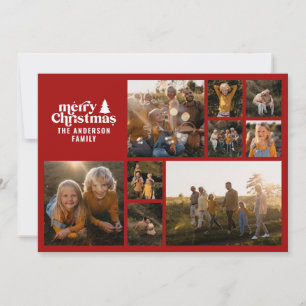 Retro-typografi modern minimal röd multifoto julkort