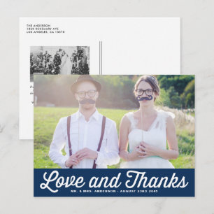 RETRO TYPOGRAFI NAVY BRÖLLOP TACK POSTCARD VYKORT