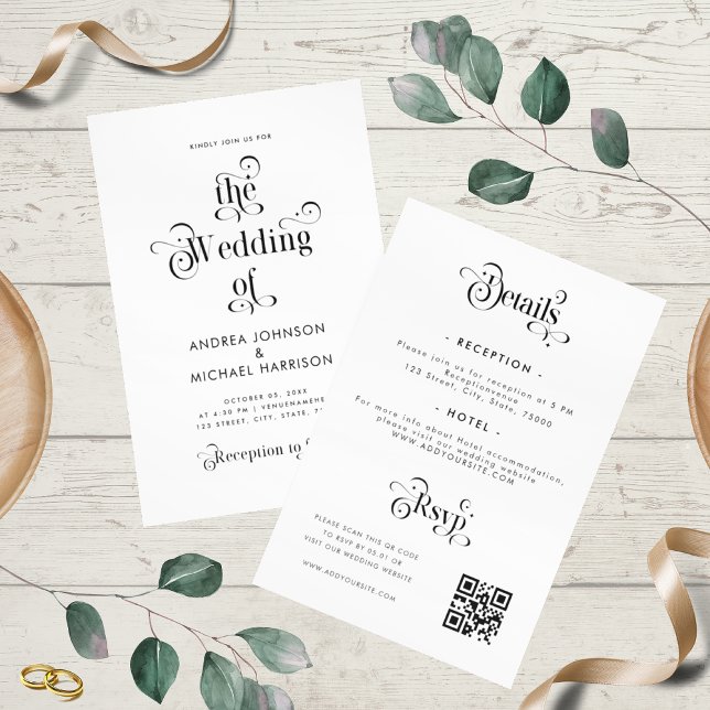 Retro typografi Ren vit allt-i-ett QR-kod Inbjudningar (Skapare uppladdad)