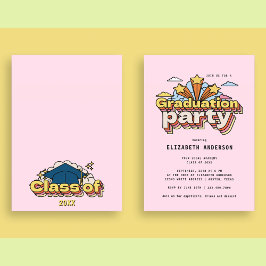 Retro typografi Rosa examensfirande Färgglad fest Inbjudningar