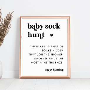 Retro Typography Baby Sock Hunt Baby Shower Sign Poster
