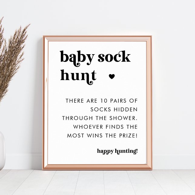 Retro Typography Baby Sock Hunt Baby Shower Sign Poster (Skapare uppladdad)