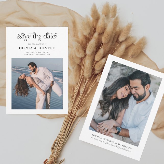 Retro Typography Black and White Bröllop Spara Datumet (Skapare uppladdad)