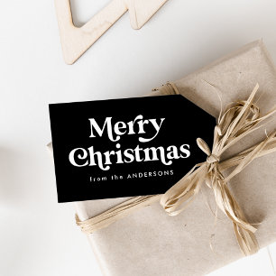 Retro Typography Black and White God jul Presentetikett