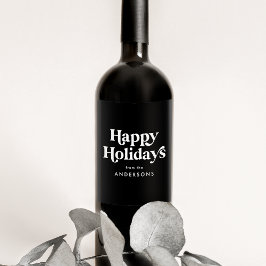 Retro Typography Black Glad helg Vinflaska Etikett