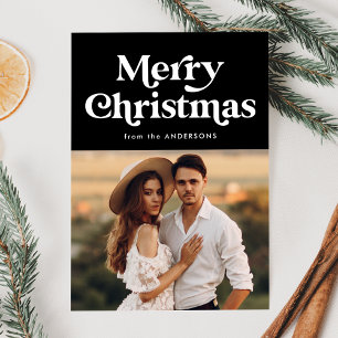 Retro Typography Black God jul Photo Julkort