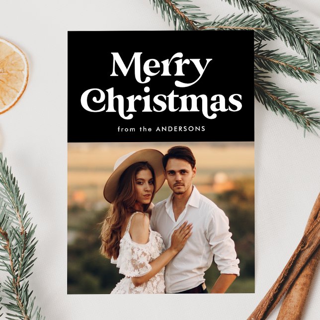 Retro Typography Black God jul Photo Julkort (Skapare uppladdad)