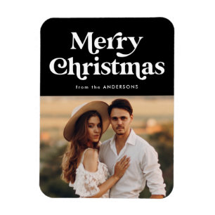 Retro Typography Black God jul Photo Magnet