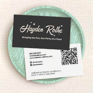 Retro Typography Black QR-kod Visitkort
