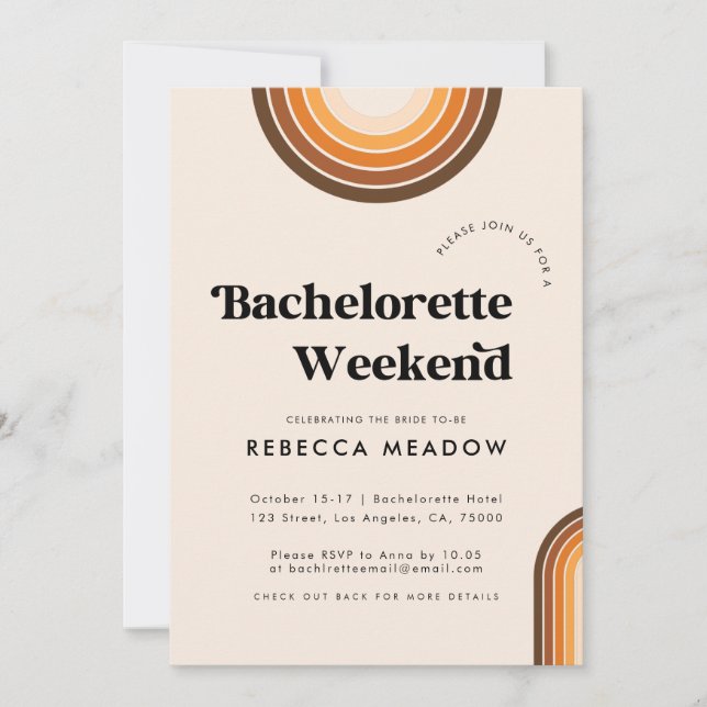 Retro Typography Boho Rainbow Bachelorette Party Inbjudningar (Framsida)