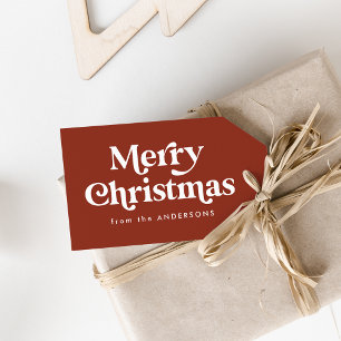 Retro Typography Brown God jul Presentetikett