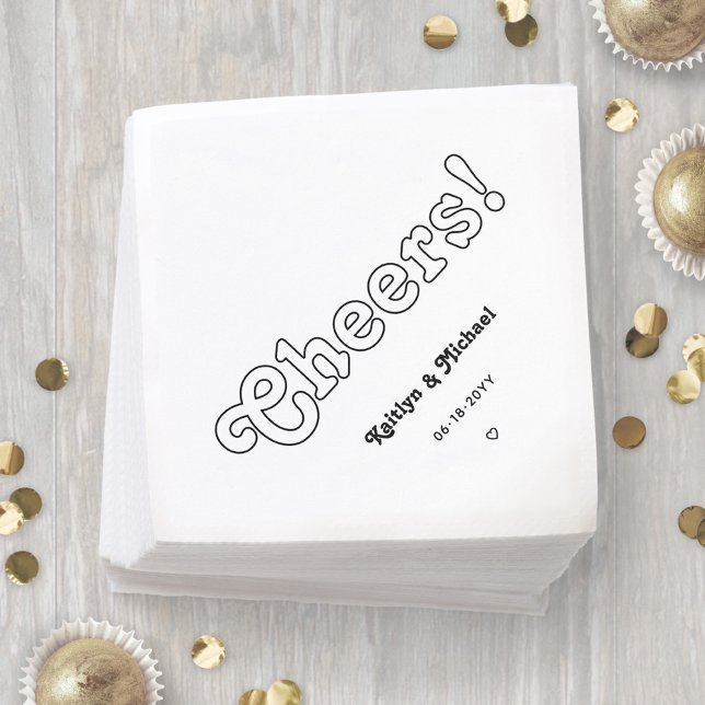 Retro Typography Cheers! Svarta och vita Bröllop Pappersservett (Skapare uppladdad)