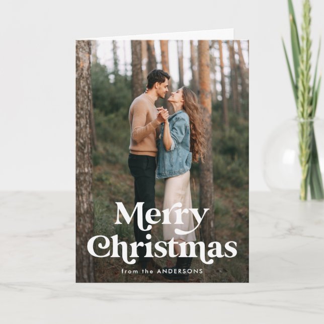 Retro Typography God jul Photo Card Helgkort (Framsida)