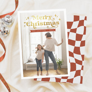 Retro Typography Groovy God jul Photo Julkort
