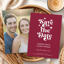 Retro Typography Photo Wedding Save The Date Meddelande