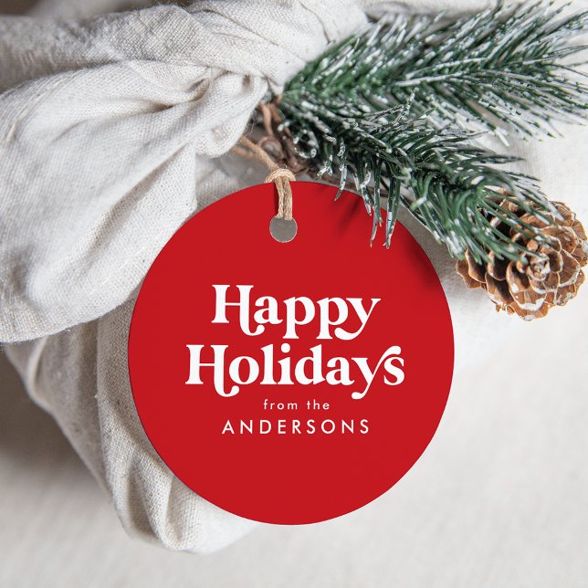 Retro Typography Red Glad helg Gåvor Etiketter (Skapare uppladdad)