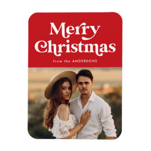 Retro Typography Red God jul Photo Magnet