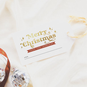 Retro Typography Red & Guld Groovy God jul Presentetikett