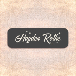 Retro Typography Stars Black and White Namnbricka