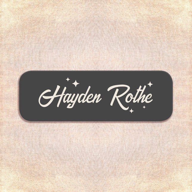 Retro Typography Stars Black and White Namnbricka (Skapare uppladdad)