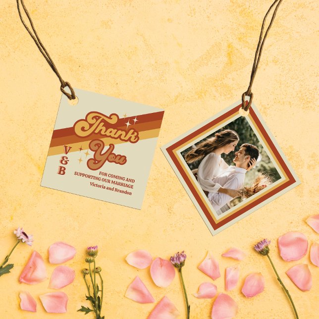 Retro Typography Summer Sol Bröllop Tack Gåvor Etiketter (Skapare uppladdad)